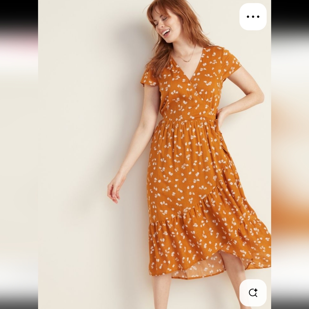 Old Navy Floral Wrap Dress in Mustard